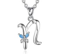 EUDORA Collier Initiale papillon argent sterling 925 Lettre personnalisée Alphabet Pendentif Collier Cadeau de Noël pour Les Femmes Filles, Chaîne 49cm
