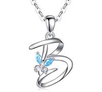 EUDORA Collier Initiale Prenom Papillon 925 Argent Lettre personnalisée Alphabet Pendentif Collier Cadeaux pour Les Femmes Filles, Chaîne 45cm