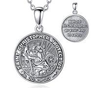 EUDORA Collier St Christopher en Argent Sterling 925 pour Femmes et Hommes - Pendentif Porte-Bonheur - Bijoux pour Couple - Chaîne 50,8 cm