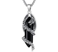 EUDORA Dragon Pendentif Collier pour Femme Homme, Hexagonal Obsidienne Prisme Énergie Amulette Bijoux Cadeau, 20" Chaîne en Acier Inoxydable Plus 2" Extenseur + 24" Cordon Noir (Noir-2)