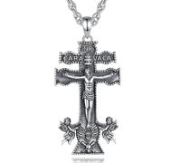 EUDORA Hamony Ball Collier en Argent Sterling avec Croix Caravaca pour Homme et Femme, Collier Crucifix avec Croix de Jésus amulette énergétique Pendentif Caravaca Bijoux Chrétiens Cadeaux, 22+2"