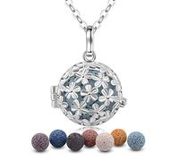 Eudora Harmonie Arbre de la vie Flottant Médaillon Femmes Essentiel Diffuseur d'huile Pendentif Aromathérapie Collier avec 7PCS Lava Stone, 24 "