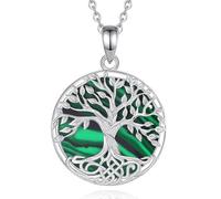 EUDORA Harmony Ball Arbre de Vie Malachite Collier pour Femmes Hommes S925 Argent Sterling, Vintage Noeud Celtique Arbre de Vie Pendentif Malachite Amulette Yggdrasil Bijoux Cadeaux, 20"+2"
