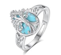 EUDORA Harmony Ball Bague Arbre de Vie en Argent Sterling 925 avec Turquoise pour Homme et Femme, Ajustable en Forme de Larme en Cristal avec Anneau Ouvert Protection Amulette Cadeau