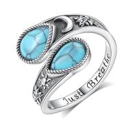 EUDORA Harmony Ball Bague Cuillère Lotus en Argent Sterling 925 pour Femme, Anneau Yin Yang Ajustable Bague Ouverte Turquoise Soleil et Lune Style Bohème Vintage Bijou Spirituel Floral Cadeau