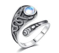 EUDORA Harmony Ball Bague Cuillère Serpent en Argent Sterling 925 pour Homme et Femme, Ajustable Motif Serpent Wiccan Phase de Lune Pierre de Lune Cadeau pour Fille et Fils