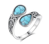 EUDORA Harmony Ball Bague Cuillère Tournesol en Argent Sterling 925 pour Femme, Bague Turquoise Ajustable Ouverte Style Bohème Vintage Enveloppante Bijou Floral Antique Cadeau
