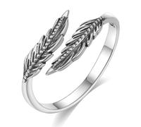 EUDORA Harmony Ball Bague Plume en Argent Sterling 925 pour Femme, Bague Ouverte Ajustable et Oxydée Bijou Navajo Cadeau pour Maman et Fille