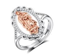 EUDORA Harmony Ball Bague Vierge Marie et Vierge de Guadalupe en Argent Sterling S925 plaqué Or Rose pour Femme et Homme, Bague Ajustable Notre-Dame de Guadalupe Mère Bénie Bijou Cadeau