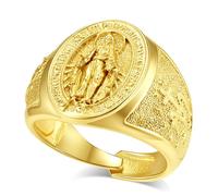 EUDORA Harmony Ball Bague Vierge Marie Médaille Miraculeuse plaquée Or 18K en Argent Sterling pour Femme et Homme, Bague Ajustable Mère Bénie Virgencita pour Protection Bijou Chrétien Idée Cadeau
