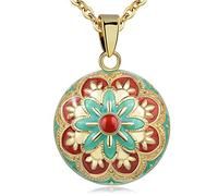 EUDORA Harmony Ball bola de grossesse Collier Gold Rétro Colorée Fleur Souhaitant Pendentif boule pour les femmes filles dames de Nice bijoux cadeau, 76,2 cm & 114 cm chaîne