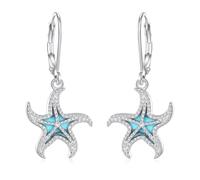 EUDORA Harmony Ball Boucles D'oreilles Créoles étoile de Mer Turquoise en Argent Sterling 925 pour Femme, Pendantes étoile de Mer de Plage Bijoux Bohème D'été Cadeau pour Maman et épouse