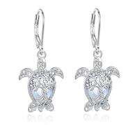 EUDORA Harmony Ball Boucles D'oreilles Créoles Tortue de Mer en Argent Sterling 925 pour Femme, Pendentif Tortue Arbre de vie en Pierre de Lune, Bijoux de Plage et D'été Cadeau pour épouse