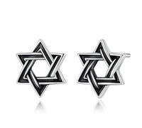 EUDORA Harmony Ball Boucles D'oreilles en Argent Sterling 925 avec étoile de David noire pour Femme, Boucles d'oreilles à Tige en Forme D'étoile Juive Noire Hanukkah à Dos plat Bijoux Cadeau
