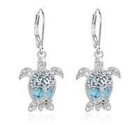 EUDORA Harmony Ball Boucles d'oreilles pendantes en argent sterling 925 en Forme de Larme pour femme, pierre de lune turquoise, arbre de vie/bohème/filigrane, boucles d'oreilles à levier pour maman