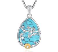 EUDORA Harmony Ball Butterfly and Sunflower Necklace for Women, 925 Sterling Silver Rose Gold Turquoise Teardrop Pendant Jewelry Gift for Mom Daughter, 22"
