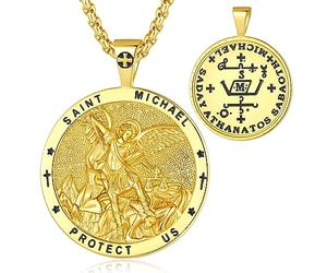 EUDORA Harmony Ball Chaîne en argent sterling 925 avec croix de Saint Christophe Benoît Marie médaille miraculeuse Archange médaille Gabriel Metatron sceau des 7 archanges, pour femme, homme et femme
