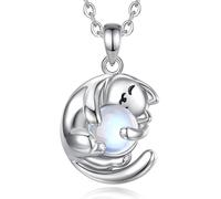 EUDORA Harmony Ball Chat Chaton Pierre de Lune Pendentif Collier pour Femme | Pendentif Chat Chaton en Cuivre Plaqué Argent Bijoux en Pierre de Lune Cadeau Pour Femmes Amoureux des Chats, 18 "+ 2"