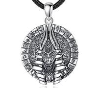 EUDORA Harmony Ball Collier Anubis en Argent Sterling pour Femme Homme, Médaille Anpu Dieu des Enfers égyptien Oxydé Cadeau Bijoux Cadeau pour Filles Garçons, Cordon Noir 24 Pouces