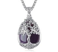 EUDORA Harmony Ball Collier Arbre de Vie en Améthyste pour Femmes Cuivre Argenté, Pendentif Arbre de la Déesse Mère en Cristal Bijou pour le Yoga et la Méditation Cadeau pour Mères Épouses, 20"+2"