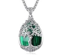 EUDORA Harmony Ball Collier Arbre de Vie en Malachite pour Femmes Cuivre Argenté, Pendentif Arbre de la Déesse Mère en Cristal Bijou pour le Yoga et la Méditation Cadeau pour Mère Épouses, 20"+2"
