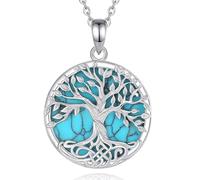 EUDORA Harmony Ball Collier Arbre de Vie Turquoise pour Femme et Homme en Argent Sterling S925, Pendentif Arbre de vie Vintage avec Nœud Celtique Yggdrasil Bijoux Cadeaux, 50,8 cm + 5,1 cm