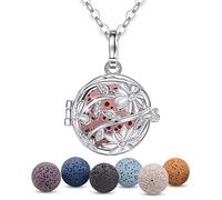 EUDORA Harmony Ball Collier Aromathérapie Huiles Essentielles Diffuseur Fleur CZ Pendentif pour Femmes Filles Bijoux Beau Cadeau, 7 PCS Perles De Pierre De Lave, 61cm