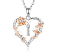 EUDORA Harmony Ball Collier avec Initiale I en Forme de Cœur et de Rose pour Femme, Lettre I de l'alphabet, Pendentif en Cuivre Plaqué Rhodium avec Zircone Cubique, Initiales Bijoux Cadeaux, 45,7 cm