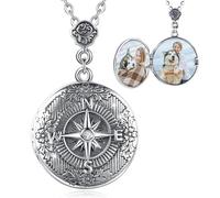 EUDORA Harmony Ball Collier avec Médaillon en Argent Sterling S925 avec Boussole pour Femme, Boussol Pendentif Photo Personnalisé Bijoux Cadeau D'anniversaire de Remise de Diplôme, 50,8 + 5 cm