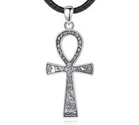 EUDORA Harmony Ball Collier avec Pendentif Croix Ankh en Argent Sterling pour Homme, Religion Vintage Croix Égyptienne Antique Symbole Hiéroglyphique Cadeau pour Femme, Mari, Garçon, Chaîne de 61 cm