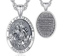 EUDORA Harmony Ball Collier avec Pendentif Médaille Saint Christophe en Argent Sterling S925 pour Homme et Femme, Bijou Religieux Chrétien Protection, 55,9 cm + 5,1 cm