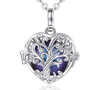 EUDORA Harmony Ball Collier Bola de Grossesse avec Chaîne, Pendentif Cœur Arbre de la Vie boule de musique pour Femmes Enceinte Future Mère Cadeau de Bijoux, 76cm+114cm Chaîne