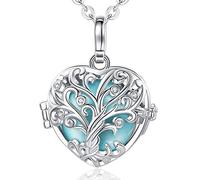 EUDORA Harmony Ball Collier Bola de Grossesse avec Chaîne, Pendentif Cœur Arbre de la Vie boule de musique pour Femmes Enceinte Future Mère Cadeau de Bijoux, 76cm+114cm Chaîne