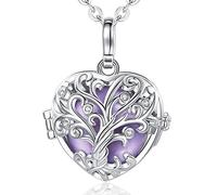 EUDORA Harmony Ball Collier Bola de Grossesse avec Chaîne, Pendentif Cœur Arbre de la Vie boule de musique pour Femmes Enceinte Future Mère Cadeau de Bijoux, 76cm+114cm Chaîne