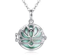 EUDORA Harmony Ball Collier bola de Grossesse Pendentif Lotus Yoga avec Musique souhaitant Carillon Balle pour Femme mère bébé Beau Cadeau de Bijoux, chaîne de 114 cm et 76 cm