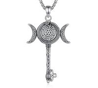 EUDORA Harmony Ball Collier Clé d'Hécate en Argent Sterling 925 pour Homme et Femme, Pendentif Serpent Triple Lune Sorcière Roue D'Hécate Bijou Païen Cadeau pour Maman et épouse, 50,8 cm + 5,1 cm