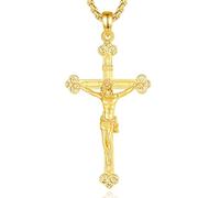 EUDORA Harmony Ball Collier Croix de Jusus Plaqué or 18 Carats pour Femmes et Hommes, Pendentif Crucifix en Argent Sterling 925 Colliers de Jésus Amulette de Protection de la Bijoux Cadeau, 22 + 2"