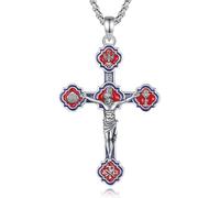 EUDORA Harmony Ball Collier Croix en Argent Sterling S925 pour Femmes et Hommes, Pendentif en Forme de Crucifix de Jésus pour la Protection Chrétienne Orthodoxe Bijoux Religieux Cadeaux, 22"+2"