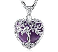 EUDORA Harmony Ball Collier Cœur Arbre de Vie en Améthyste pour Femmes Cuivre Argenté, Pendentif Arbre de la Mère en Cristal Bijoux pour le Yoga et la Méditation Cadeaux pour Mères Épouses, 20"+2