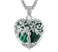 EUDORA Harmony Ball Collier Cœur Arbre de Vie en Malachite pour Femmes Cuivre Argenté, Pendentif Arbre de la Mère en Cristal Bijoux pour le Yoga et la Méditation Cadeaux pour Mères Épouses, 20"+2