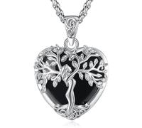 EUDORA Harmony Ball Collier Cœur Arbre de Vie en Obsidienne pour Femmes Cuivre Argenté, Pendentif Arbre de la Mère en Cristal Bijoux pour le Yoga et la Méditation Cadeaux pour Mères Épouses, 20"+2