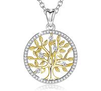 EUDORA Harmony Ball Collier D'arbre de Vie pour Les Femmes Argent Sterling 925 Pendentif en Zircone Cubique pour Filles Mère Cadeau, Chaîne de 45 cm