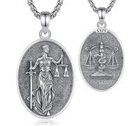 EUDORA Harmony Ball Collier Déesse Aveugle de la Justice pour Femme en Argent Sterling S925, Pendentif Vintage Grec Romain Balance de la Justice Déesse Aveugle Bijoux Cadeaux pour Amis Avocats, 20"+2"