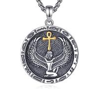 EUDORA Harmony Ball Collier Déesse égyptienne en Argent Sterling 925 pour Femme, Plaqué or 18 Carats Ankh Croix Egypte Isis Déesse Pendentif Bijoux Cadeau pour Maman épouse, 55,9 cm