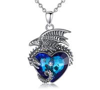 EUDORA Harmony Ball Collier Dragon en Argent Sterling pour Femme, Pendentif Coeur en Cristal Autrichien Vintage Bijoux Cadeau pour Femme Fille Filles Garçons pour Anniversaire, Chaîne de 18 Pouces