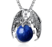 EUDORA Harmony Ball Collier Dragon Lapis Lazuli pour Femmes Hommes, Boule de Cristal de Guérison Amulette d'énergie Pendentif Dragon en Cuivre Plaqué Argent Bijoux Cadeau, 22"+24"
