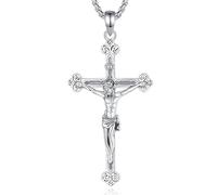 EUDORA Harmony Ball Collier en Argent Sterling 925 avec Croix de Jusus pour Homme et Femme, Pendentif Crucifix S925 Collier de Jésus, Amulette de Protection Religieuse Cadeau pour Mari Papa, 55,9 cm