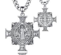 EUDORA Harmony Ball Collier en Argent Sterling 925 avec Médaille de Saint Benoît et Croix de San Benito pour Homme et Femme, Pendentif Amulette de Saint Benoît Bijoux Chrétiens Cadeaux, 55,9 + 50,8 cm