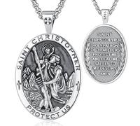 EUDORA Harmony Ball Collier en Argent Sterling 925 avec Médaille de Saint Christophe pour Homme et Femme, Pendentif Amulette de Saint Christophe, Bijoux Religieux Chrétiens Cadeaux, 22+2"