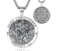 EUDORA Harmony Ball Collier en argent sterling 925 avec Médaille de Saint Christophe pour Homme et Femme, Collier avec Pendentif Amulette de Saint Christophe Bijoux Chrétiens Cadeaux, 55,9 cm + 5,1 cm